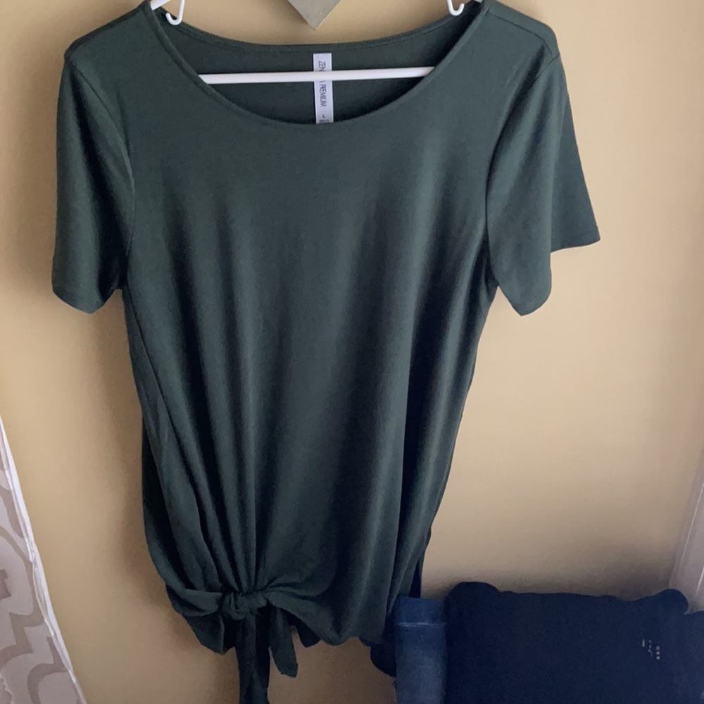 Dark Green Tunic Top with Knot on Side